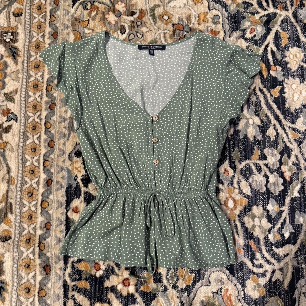 Old Navy Green Polka Dot Blouse